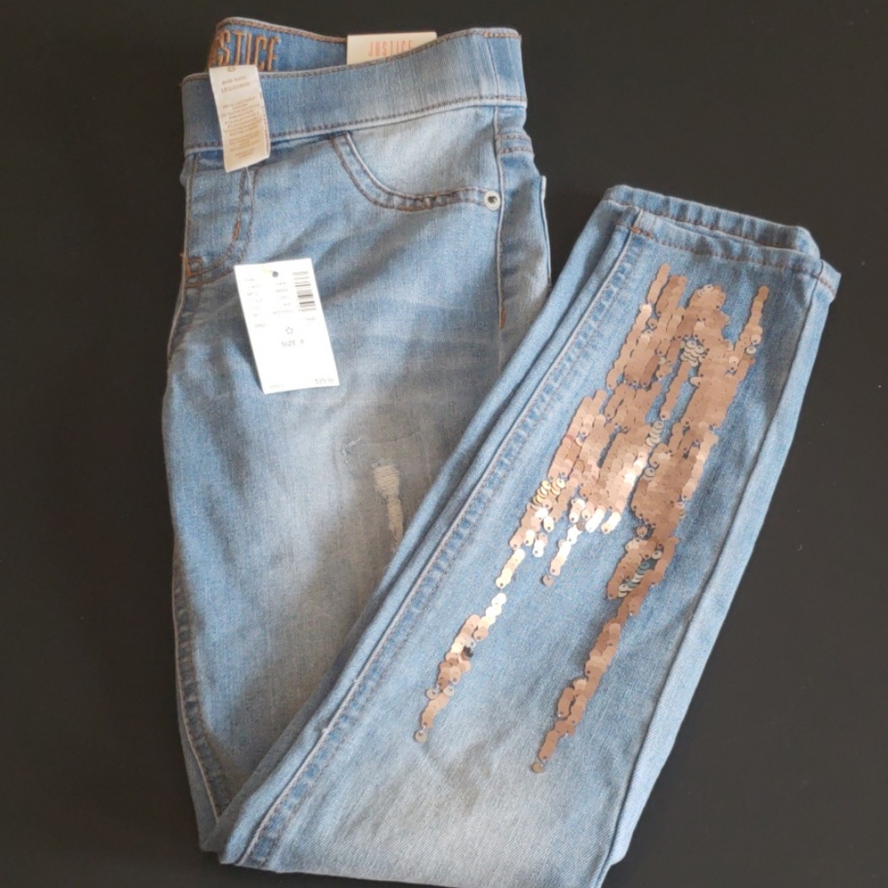 Justice brand jeggings with sequin detail